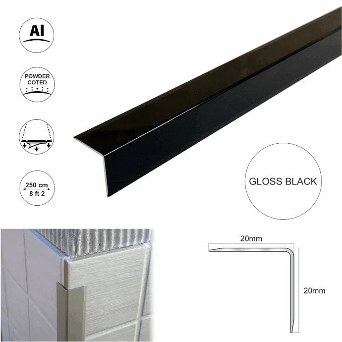 Aluminium Retro-Fit Tile Trim Angle Edge Protector Cladding Corner Trim 20x20mm