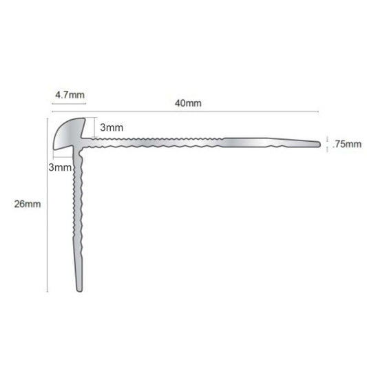 TVC 40 x 26mm Anodised Aluminium LVT Stair nosing Edge Profile For 3mm Flooring