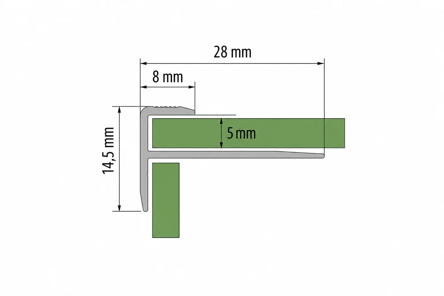 5mm Aluminium Stair Nosing Outer Corner Silver LVT CL5-Technical diagram