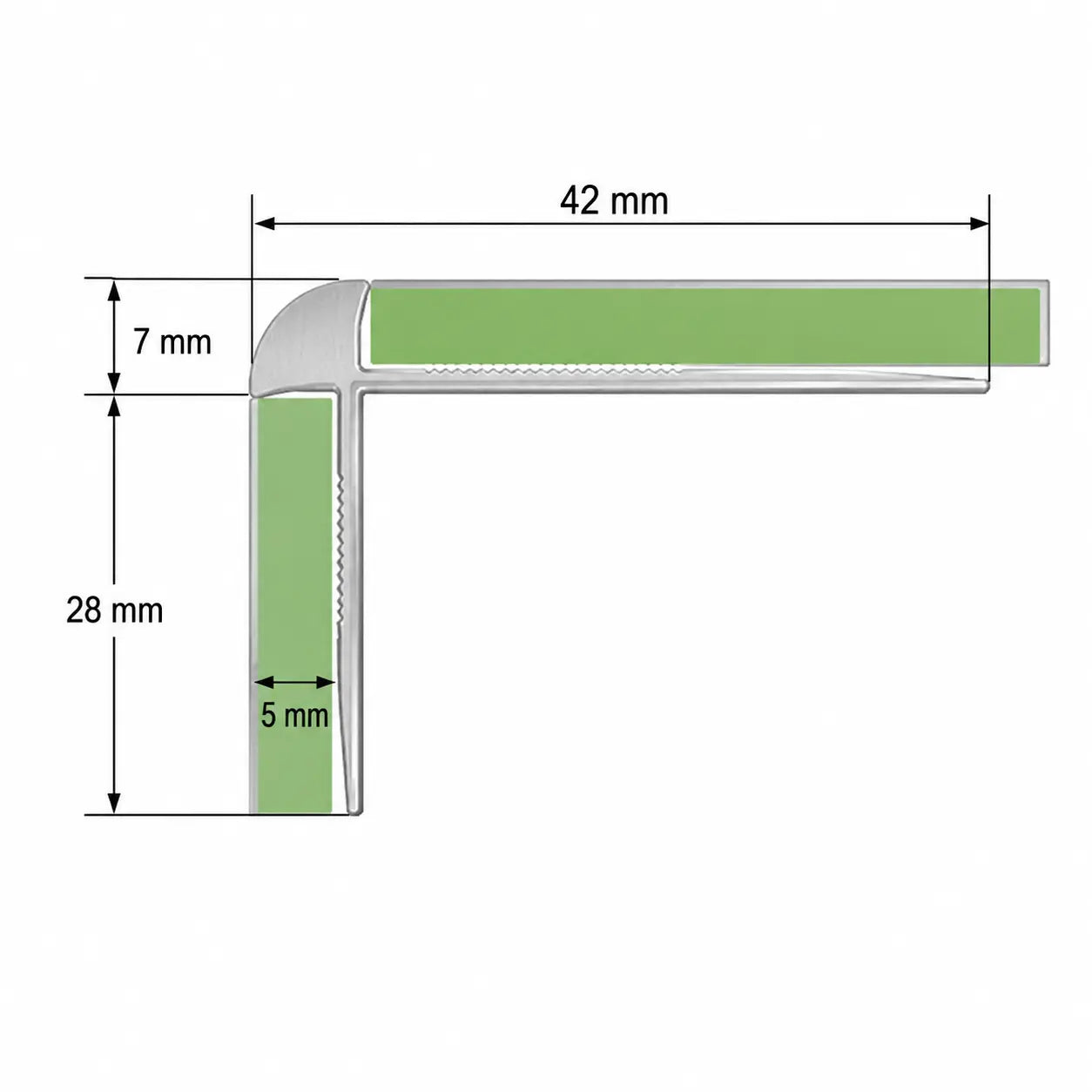 5mm Aluminium Stair Nosing Outer Corner Silver LVT Z5 Technical Diagram