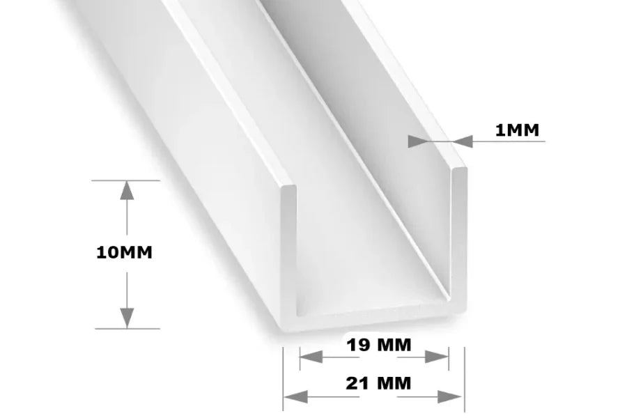 White PVC U Channel Profile Edge Trim 1m | multiple sizes