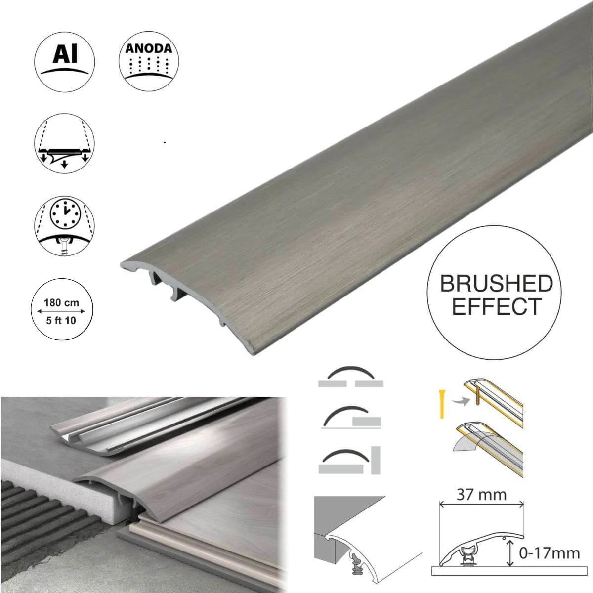 Aluminium Floor Edging Strip Door Threshold Adjustable for Smooth Floor Transitions S16