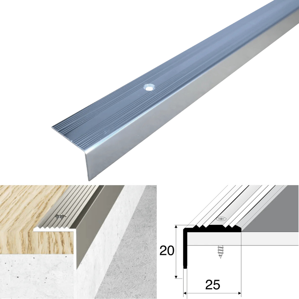 Aluminium Stair Nosing 25x20mm – Anti-Slip Stair Edge Protector Step Trim S02