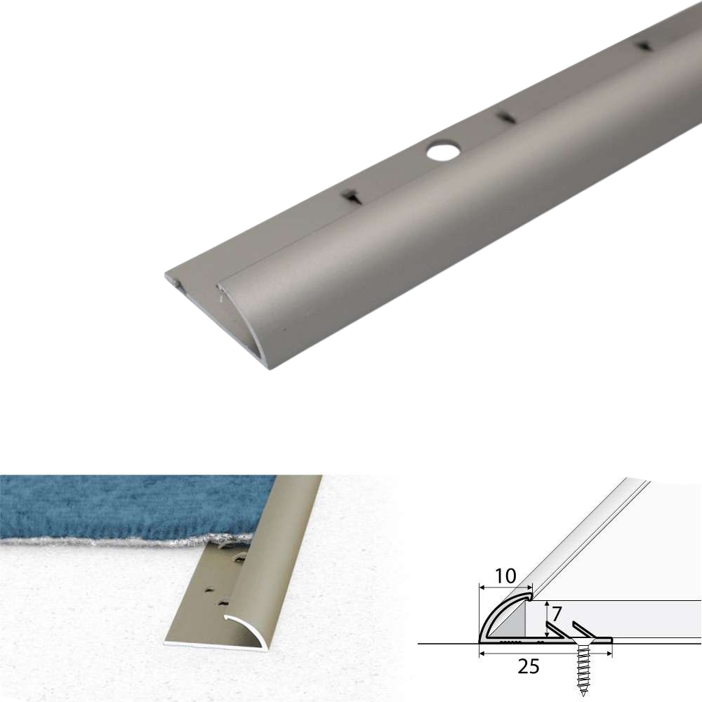 C07 10mm Anodised Aluminium Single Edge Carpet Profile – Carpet to Vinyl Joiner with Screws