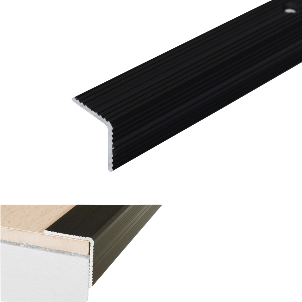 A40 25 x 25mm Anodised Aluminium Non Slip Ribbed Treads Stair Nosing Edge Trim
