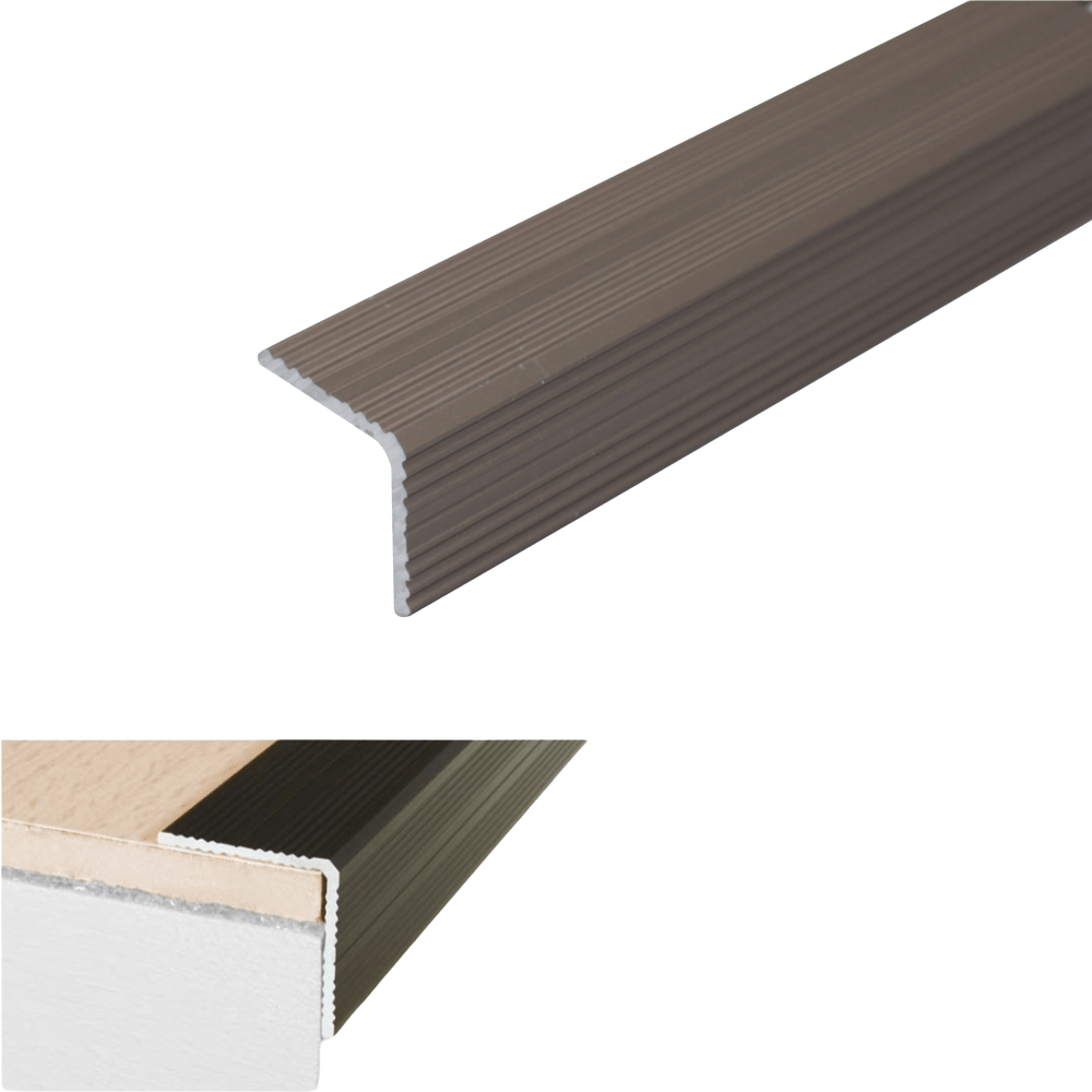 A40 25 x 25mm Anodised Aluminium Non Slip Ribbed Treads Stair Nosing Edge Trim