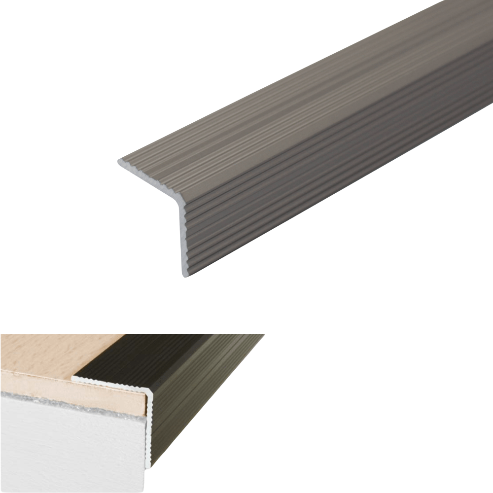 A40 25 x 25mm Anodised Aluminium Non Slip Ribbed Treads Stair Nosing Edge Trim