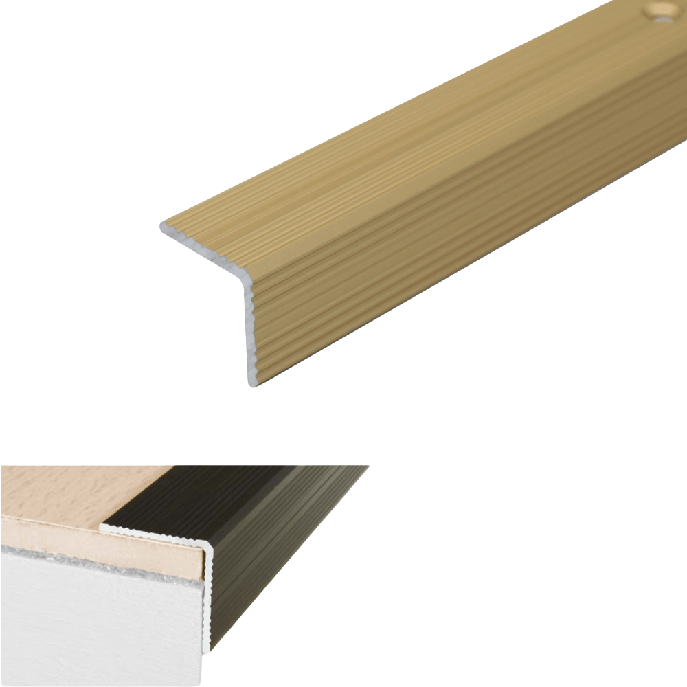 A40 25 x 25mm Anodised Aluminium Non Slip Ribbed Treads Stair Nosing Edge Trim