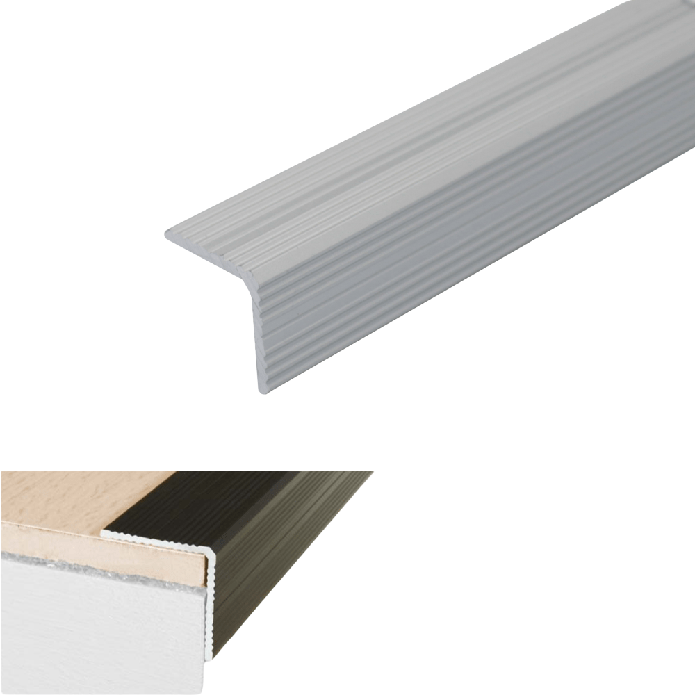 A40 25 x 25mm Anodised Aluminium Non Slip Ribbed Treads Stair Nosing Edge Trim