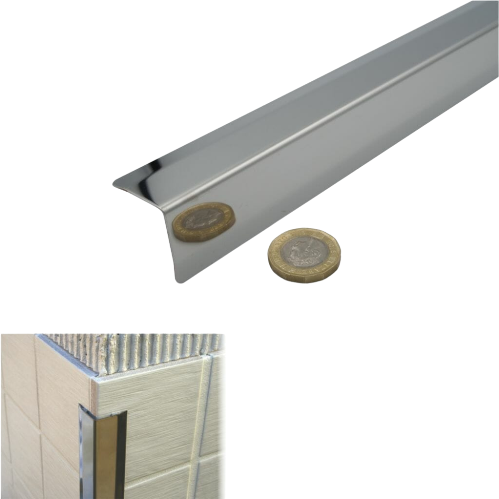 Stainless steel angle wall cladding corner trim protector bevelled edges 50x50mm