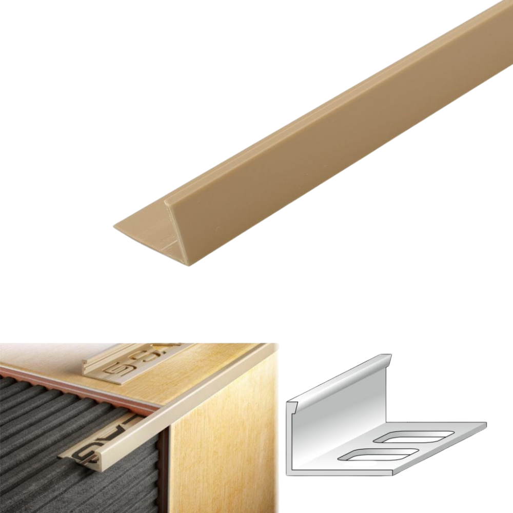 PVC Straight Edge L shaped Tile Trim 8,10,12.5mm Depth