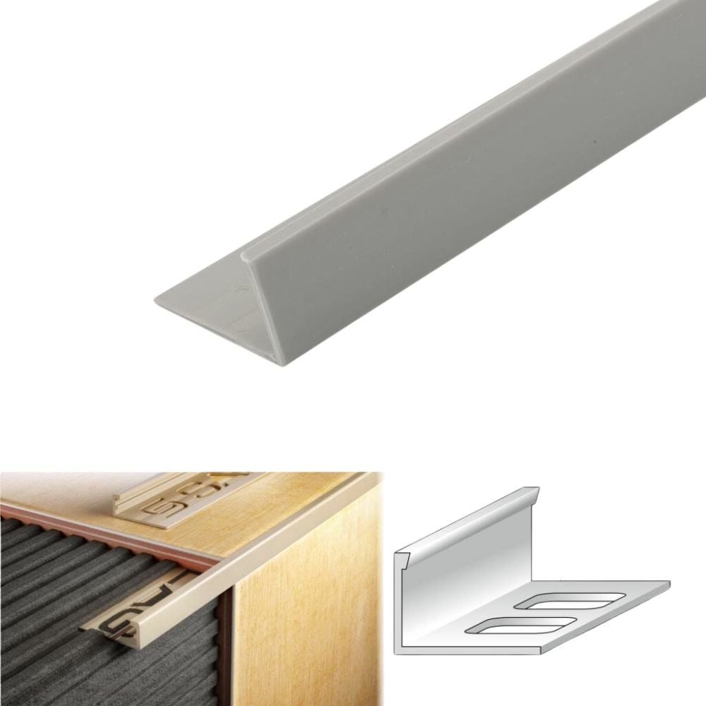 PVC Straight Edge L shaped Tile Trim 8,10,12.5mm Depth