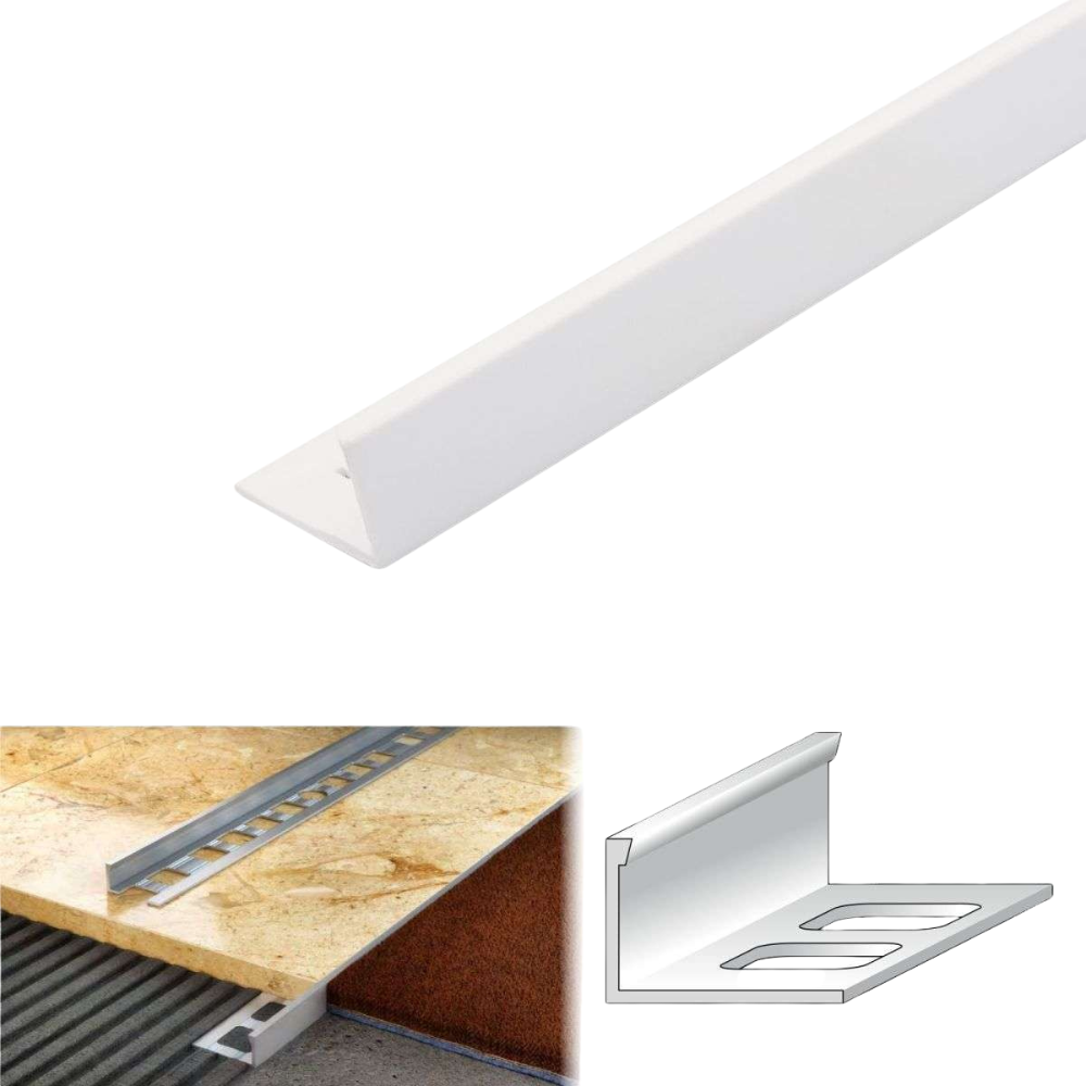 PVC Straight Edge L shaped Tile Trim 8,10,12.5mm Depth