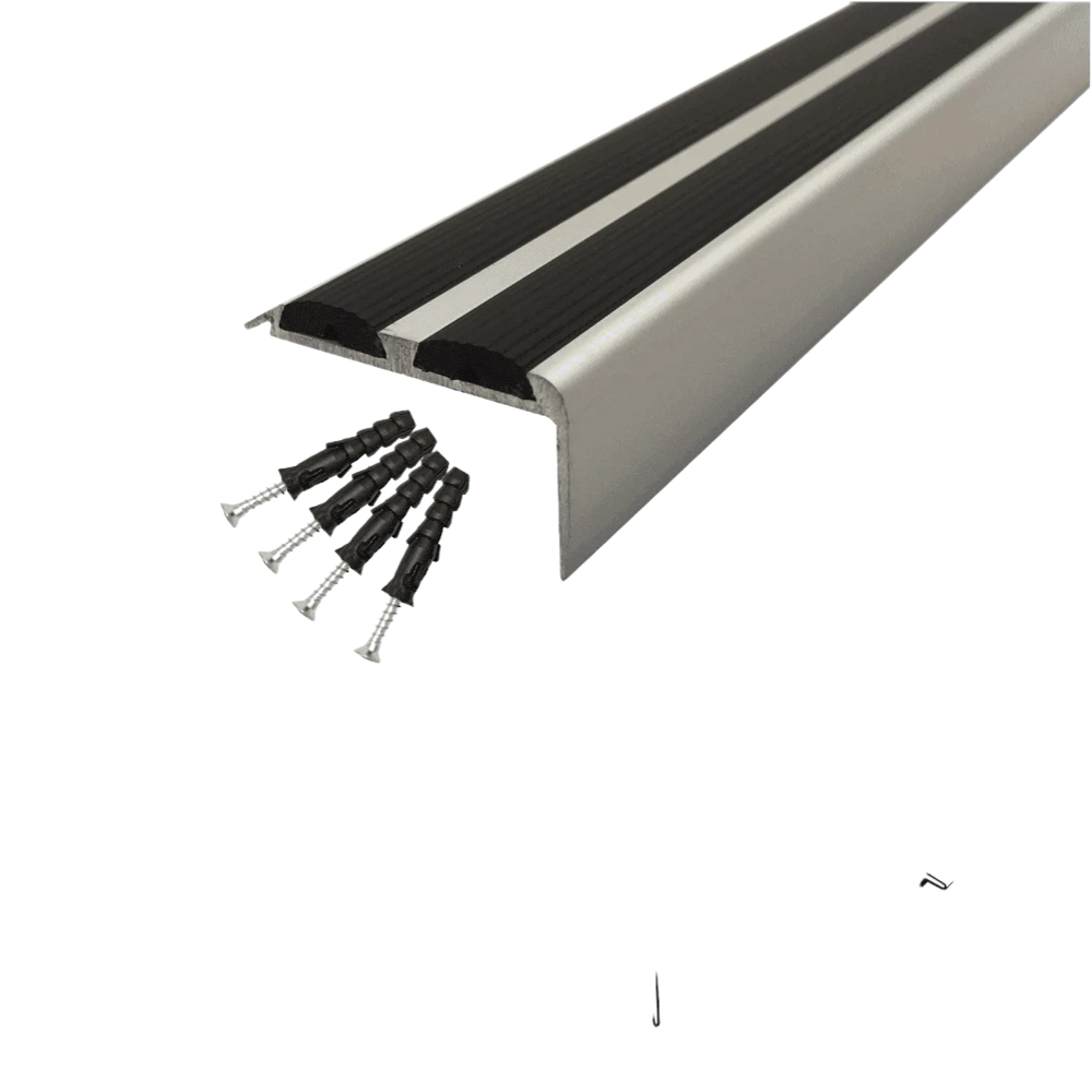 A37 36 x 20mm Anodised Aluminium Non Slip Rubber Stair Nosing Edge Trim With Inserts