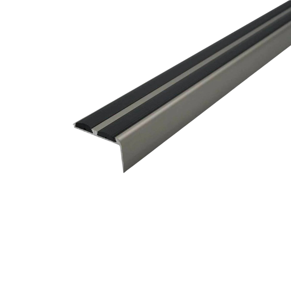A37 36 x 20mm Anodised Aluminium Non Slip Rubber Stair Nosing Edge Trim With Inserts