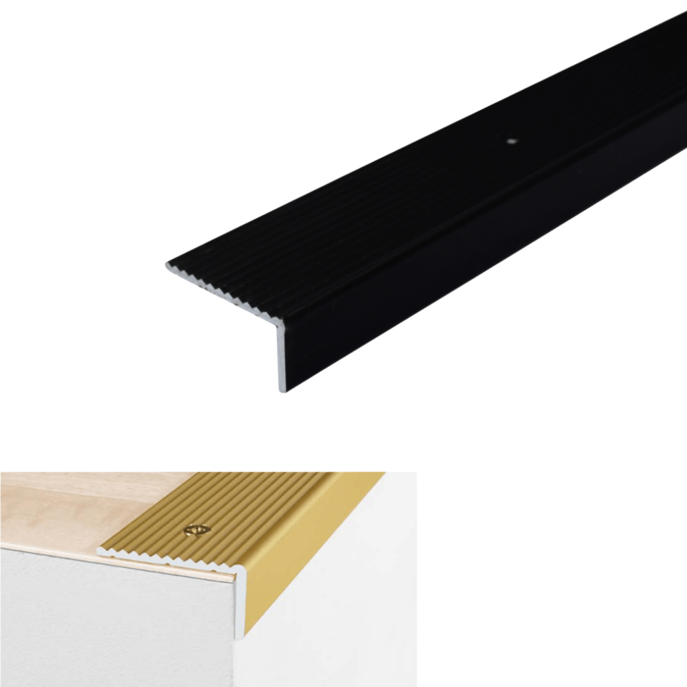 A33 40 x 20mm Anodised Aluminium Non Slip Ribbed Treads Stair Nosing Edge Trim