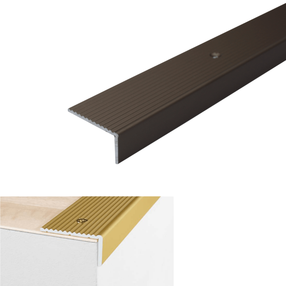 A33 40 x 20mm Anodised Aluminium Non Slip Ribbed Treads Stair Nosing Edge Trim
