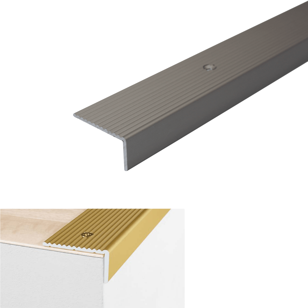 A33 40 x 20mm Anodised Aluminium Non Slip Ribbed Treads Stair Nosing Edge Trim