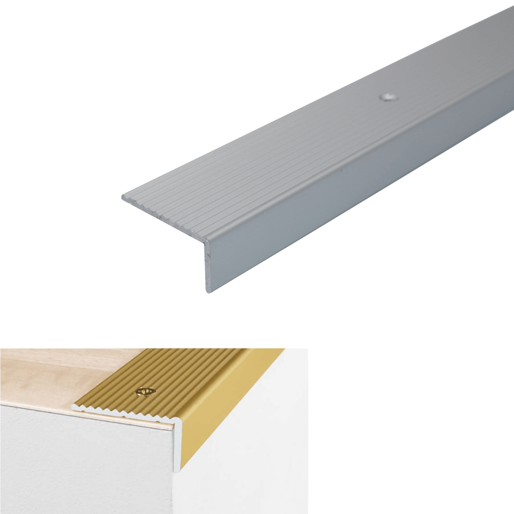 A33 40 x 20mm Anodised Aluminium Non Slip Ribbed Treads Stair Nosing Edge Trim