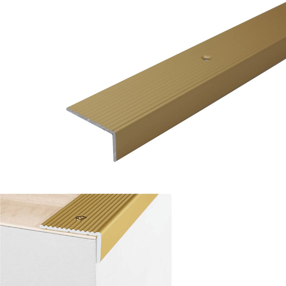 A33 40 x 20mm Anodised Aluminium Non Slip Ribbed Treads Stair Nosing Edge Trim