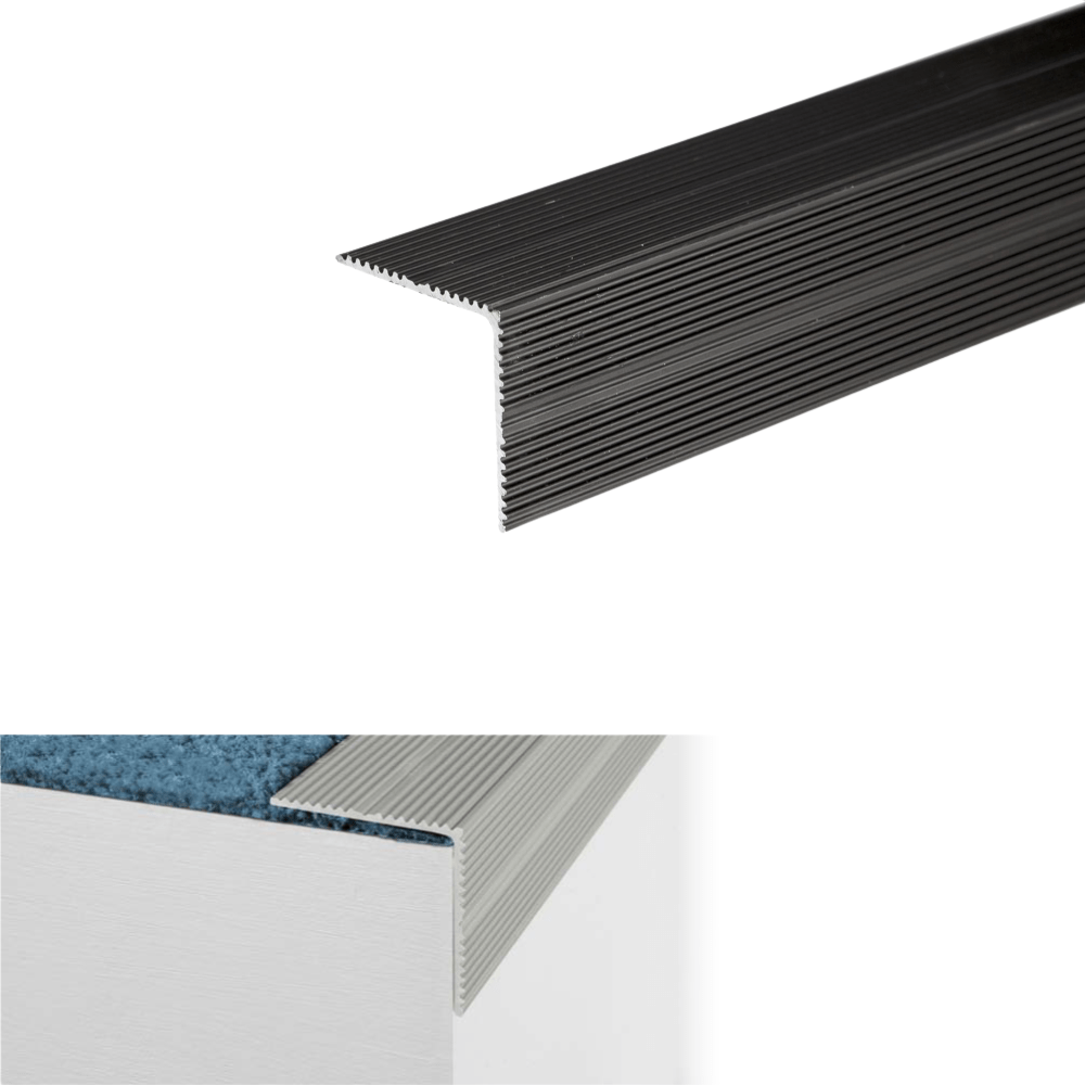 A34 35 x 35mm Anodised Aluminium Self Adhesive Non Slip Ribbed Treads Stair Nosing Edge Trim