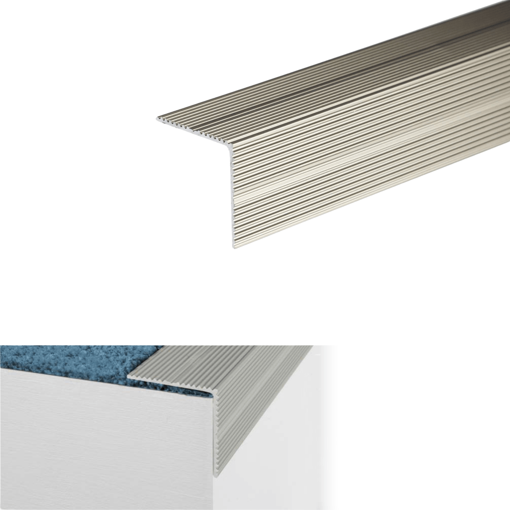 A34 35 x 35mm Anodised Aluminium Self Adhesive Non Slip Ribbed Treads Stair Nosing Edge Trim