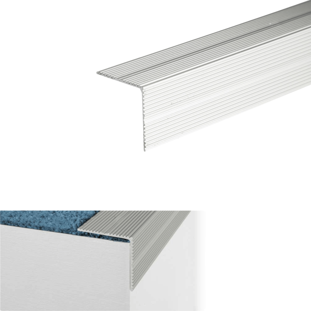 A34 35 x 35mm Anodised Aluminium Self Adhesive Non Slip Ribbed Treads Stair Nosing Edge Trim