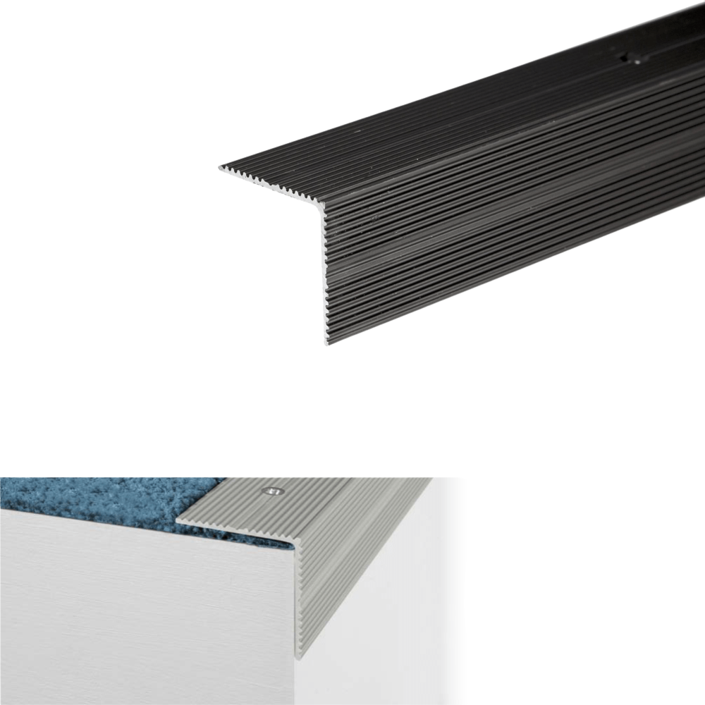 A34 35 x 35mm Anodised Aluminium Non Slip Ribbed Treads Stair Nosing Edge Trim