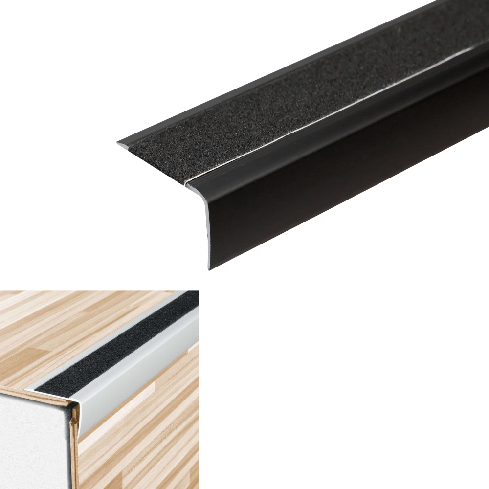 A44 41 x 26.6mm Anodised Aluminium Non Slip Stair Nosing Edge Trim With Non Slip Tape