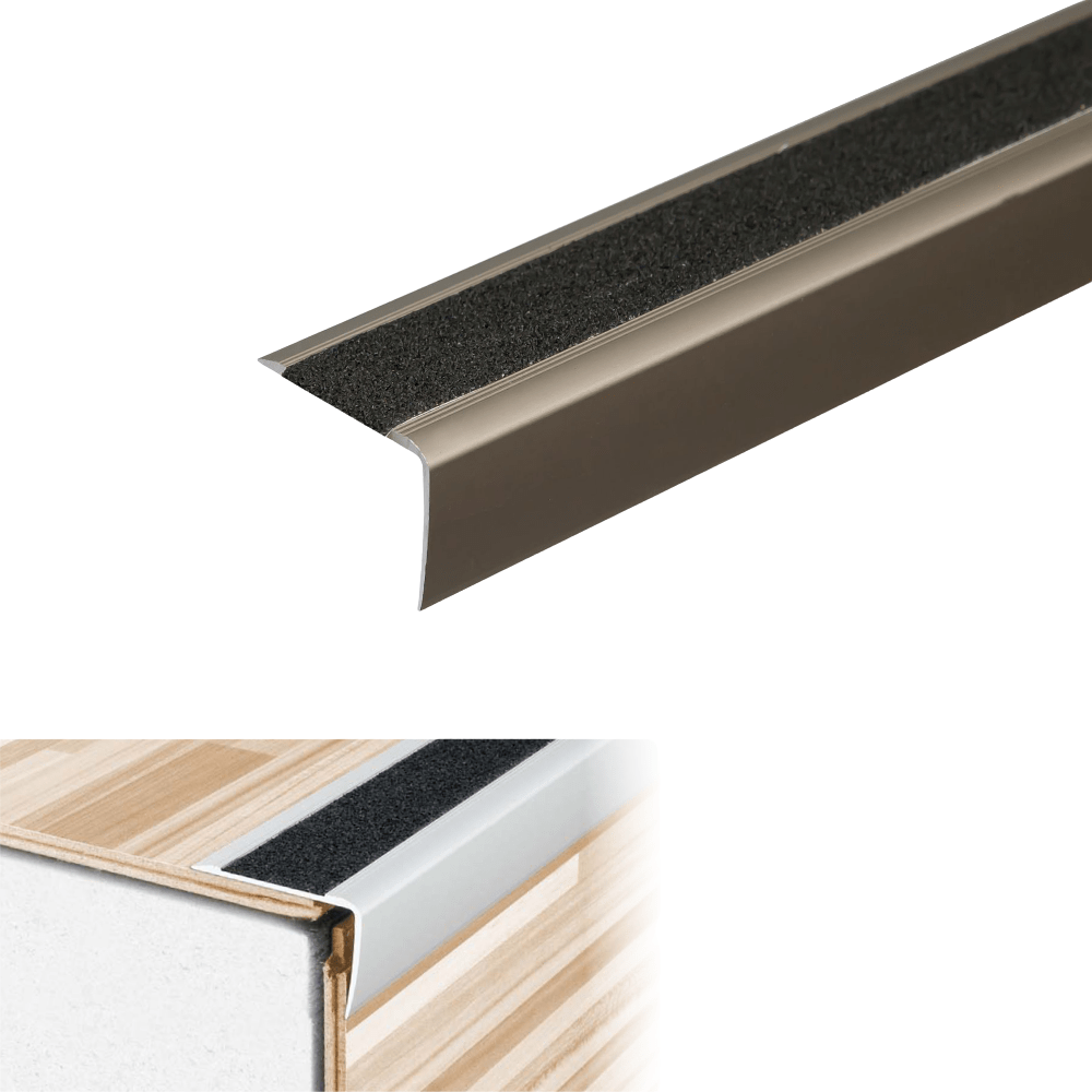 A44 41 x 26.6mm Anodised Aluminium Non Slip Stair Nosing Edge Trim With Non Slip Tape