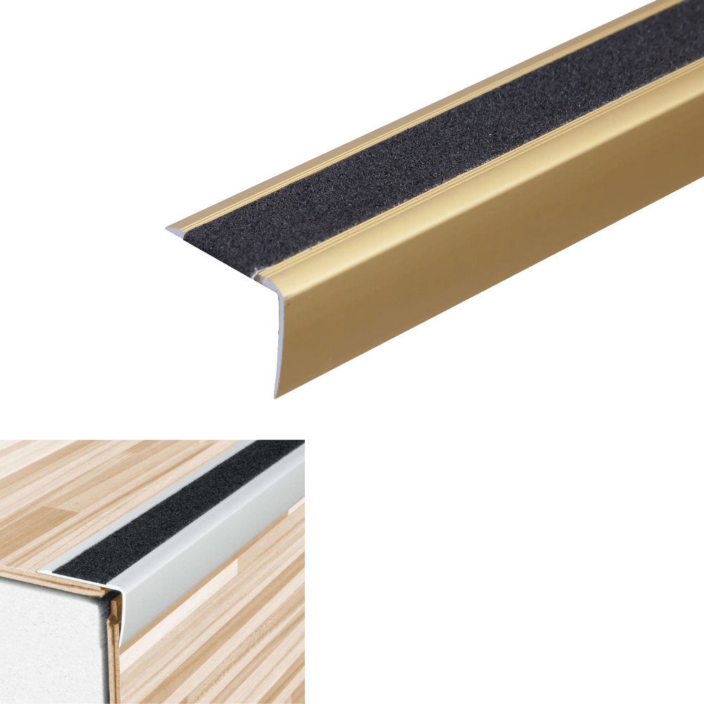 A44 41 x 26.6mm Anodised Aluminium Non Slip Stair Nosing Edge Trim With Non Slip Tape