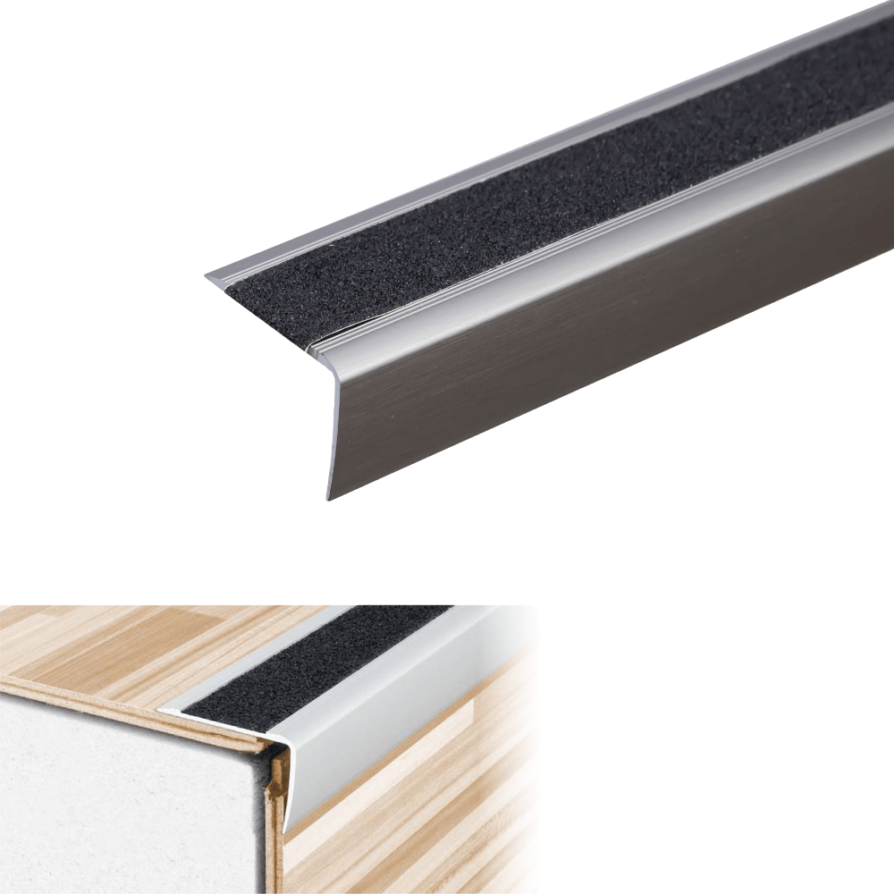 A44 41 x 26.6mm Anodised Aluminium Non Slip Stair Nosing Edge Trim With Non Slip Tape