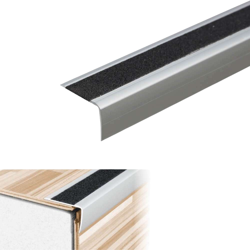 A44 41 x 26.6mm Anodised Aluminium Non Slip Stair Nosing Edge Trim With Non Slip Tape