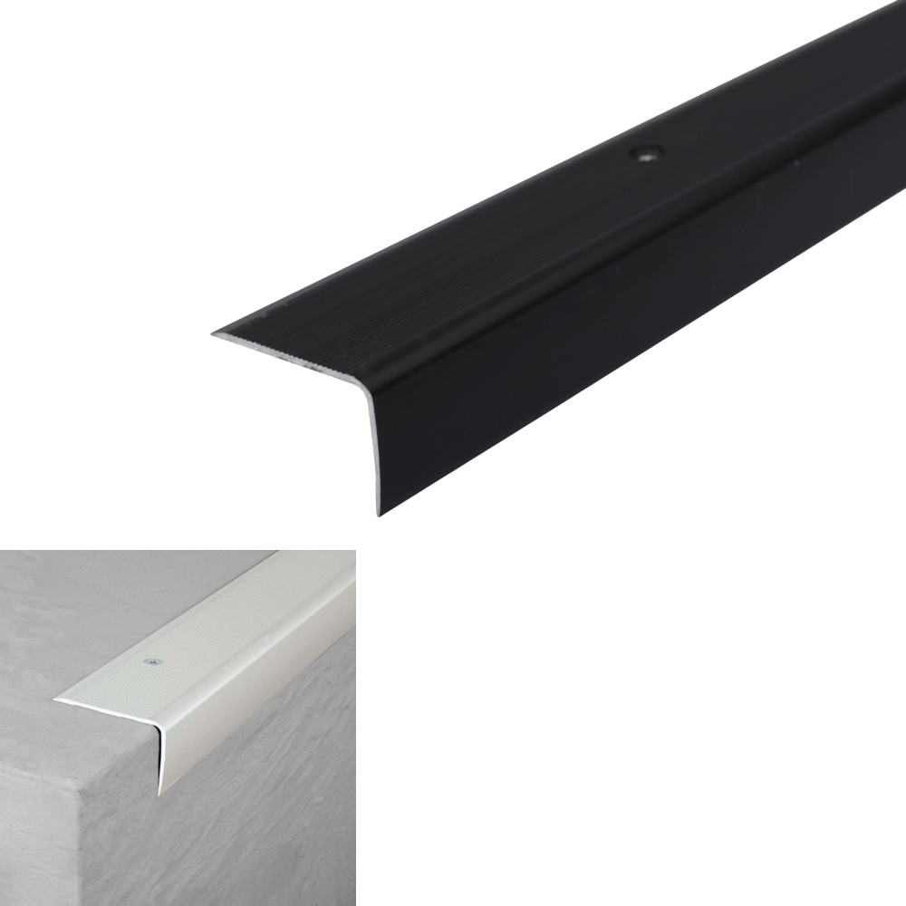 A42 41 x 26.6mm Anodised Aluminium Non Slip Ribbed Treads Stair Nosing Edge Trim