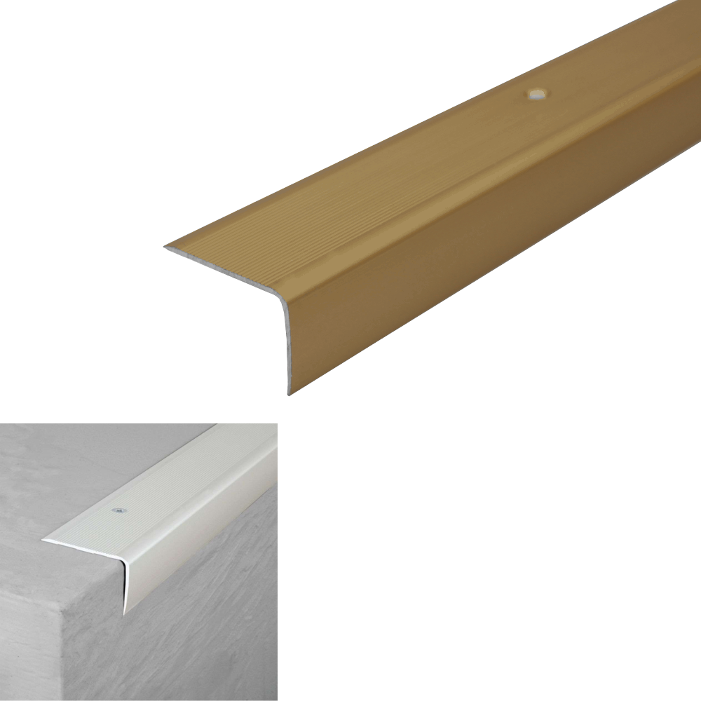 A42 41 x 26.6mm Anodised Aluminium Non Slip Ribbed Treads Stair Nosing Edge Trim