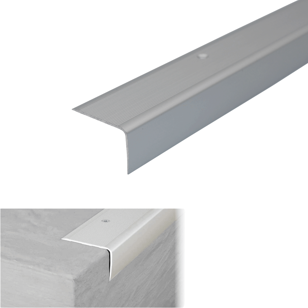 A42 41 x 26.6mm Anodised Aluminium Non Slip Ribbed Treads Stair Nosing Edge Trim