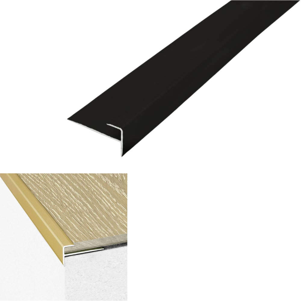 C24 28 x 14.5mm Anodised Aluminium LVT Stair nosing Edge Profile For 5mm Flooring