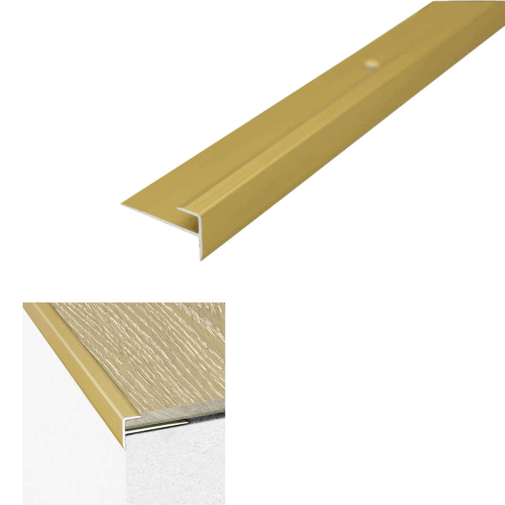 C24 28 x 14.5mm Anodised Aluminium LVT Stair nosing Edge Profile For 5mm Flooring