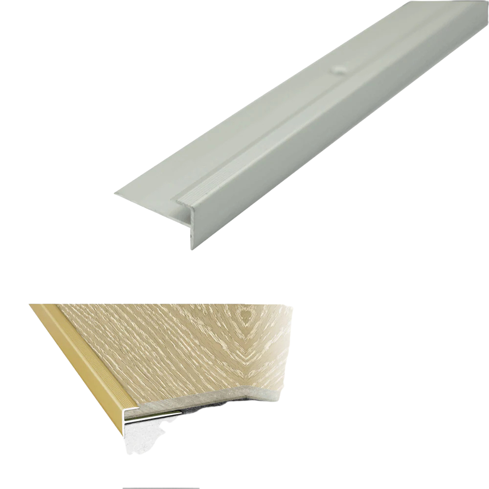 C24 28 x 14.5mm Anodised Aluminium LVT Stair nosing Edge Profile For 5mm Flooring