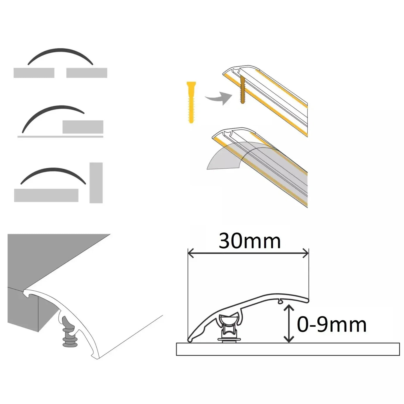 Aluminium Door Threshold Strip 30mm 4-in-1 Multi-Purpose Floor Trim S30K