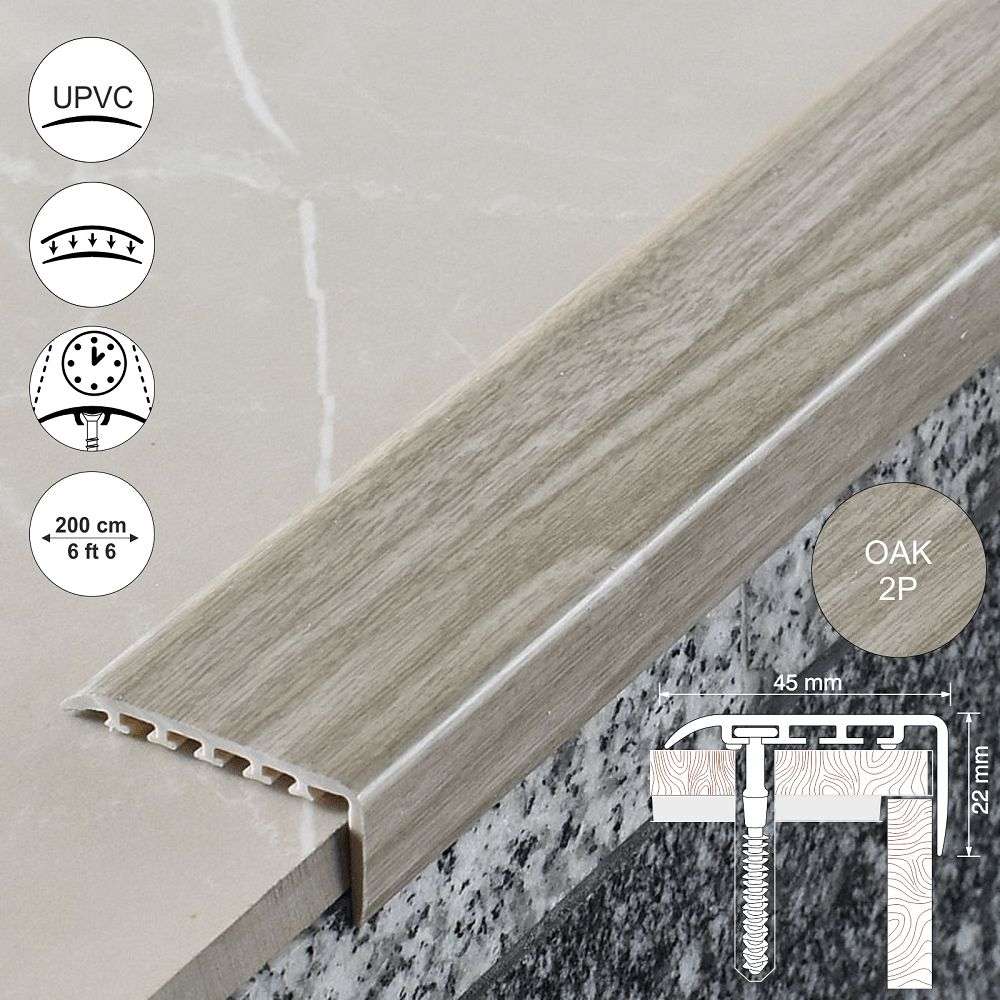 D-K0100 45 x 22mm Pvc Wood Effect Stair Nosing Edge Trim