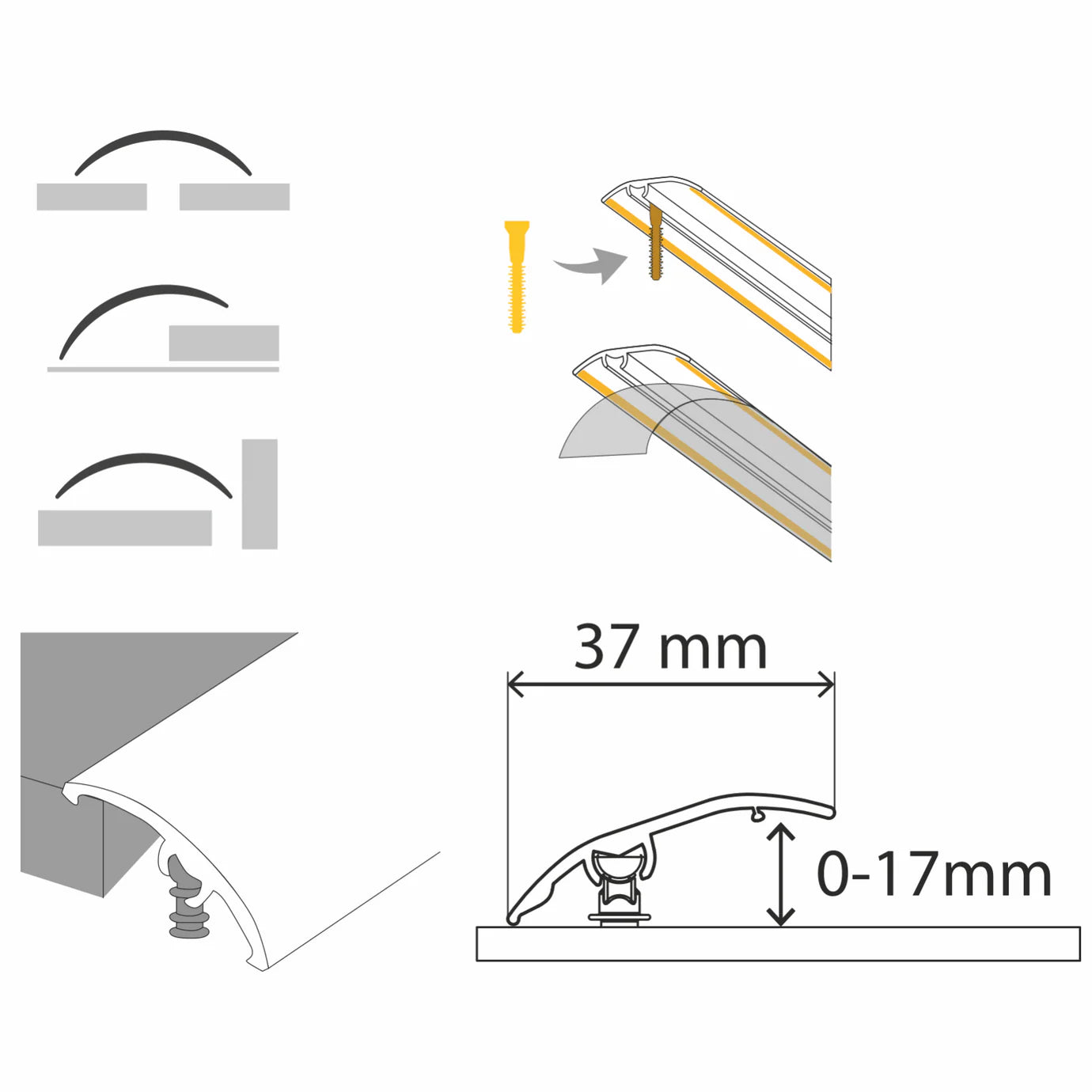 Aluminium Floor Edging Strip Door Threshold Adjustable for Smooth Floor Transitions S16