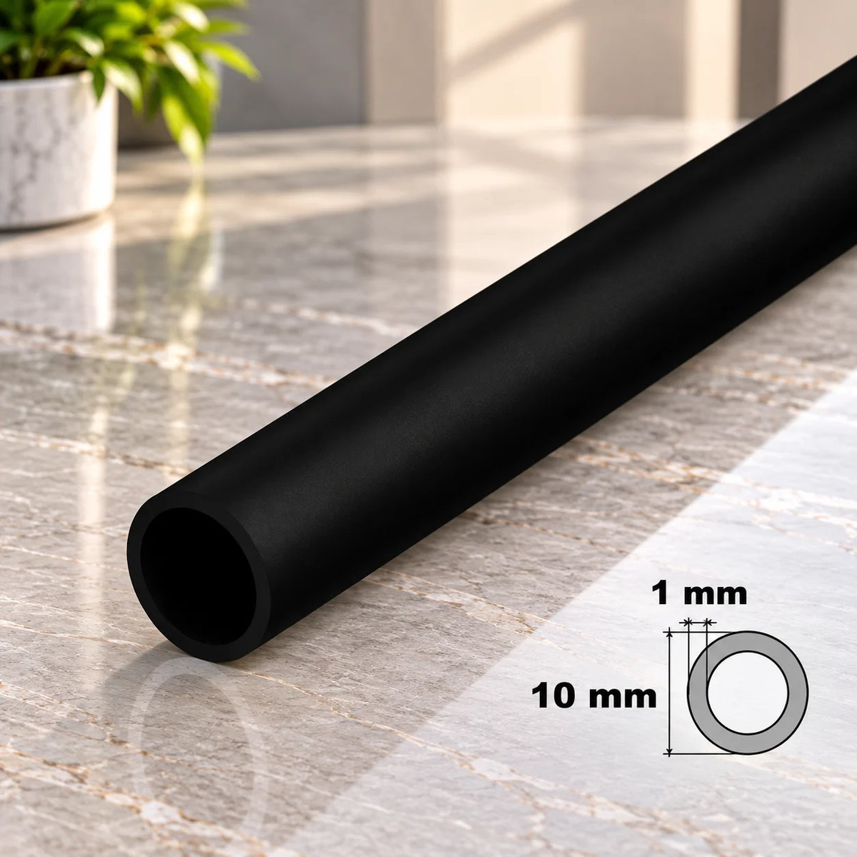 PVC Plastic Round Pipe Tube Black -1m / 39.37" Length In 10 MM