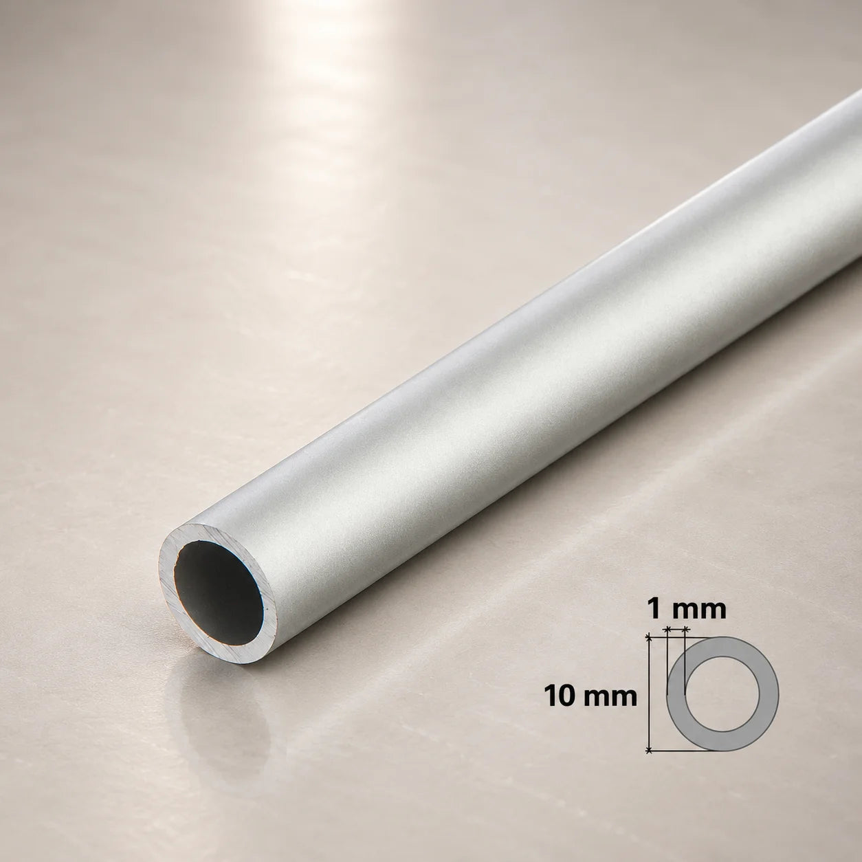 Round Tube Pipe Natural Aluminium 1 M / 39.37" Length In 10 MM