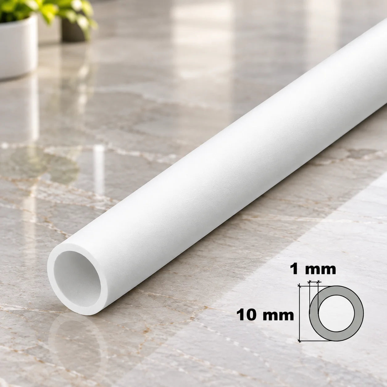 PVC Plastic Round Pipe Tube White -1m / 39.37" Length In 10 MM
