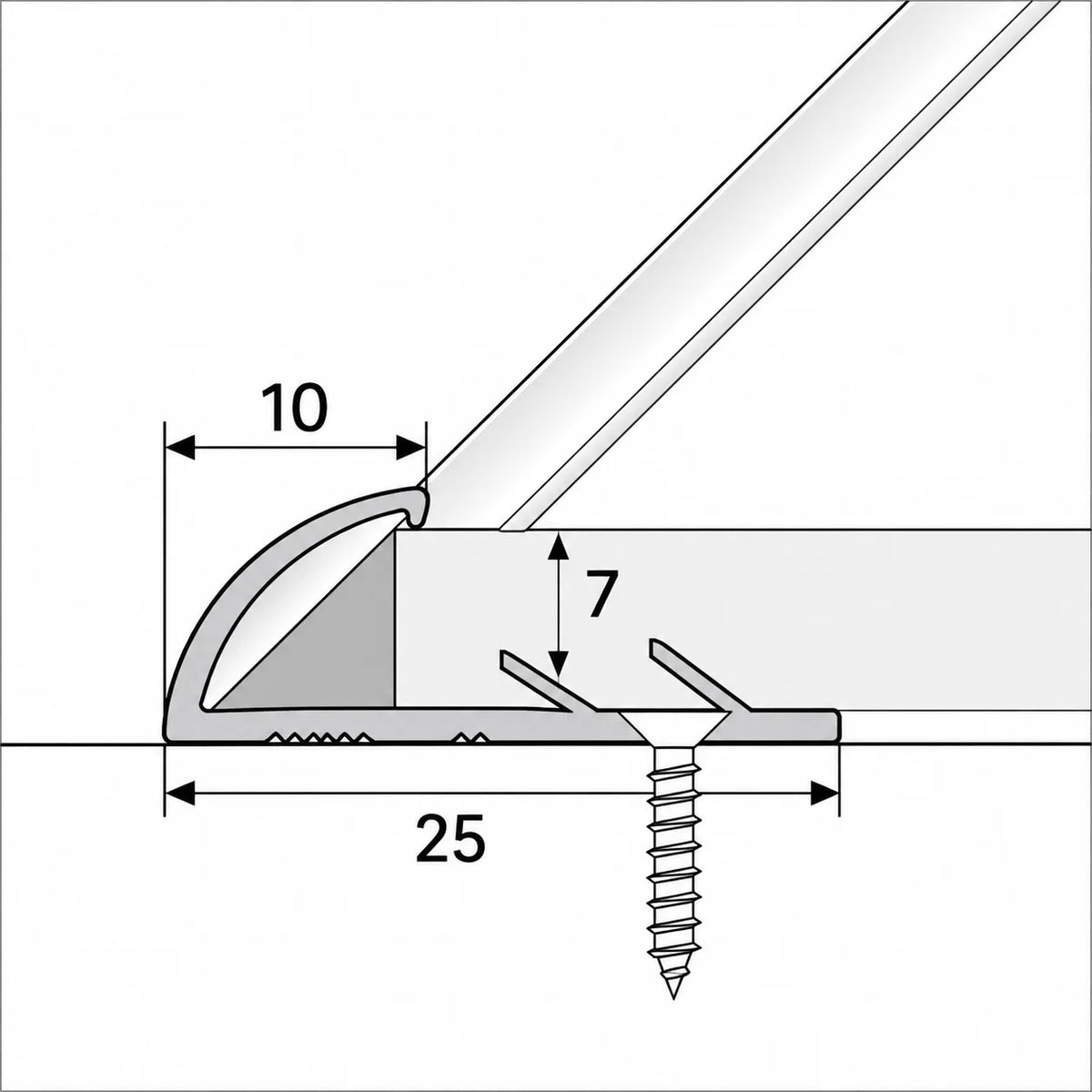 10mm Aluminium Single Edge Carpet Threshold Profile Diagram