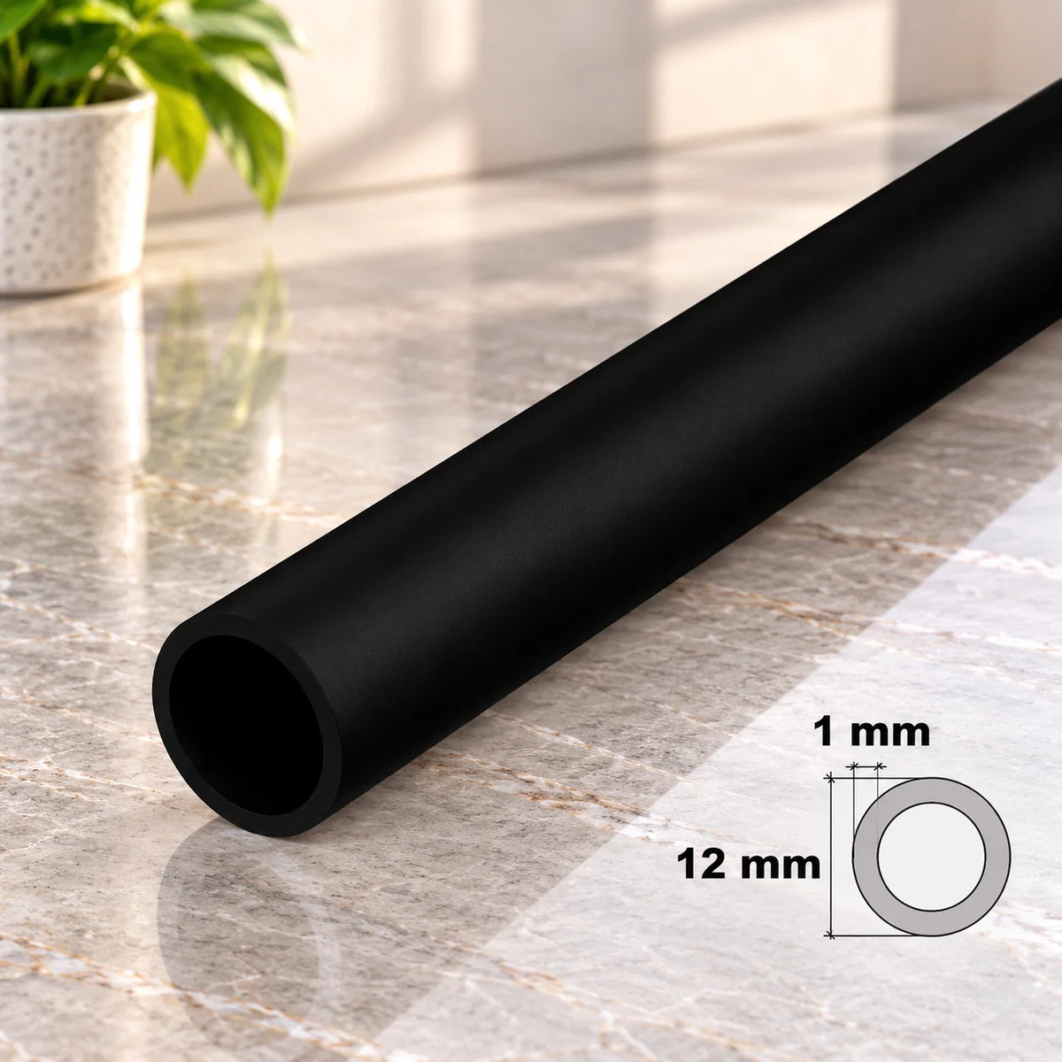 PVC Plastic Round Pipe Tube Black -1m / 39.37" Length In 12 MM