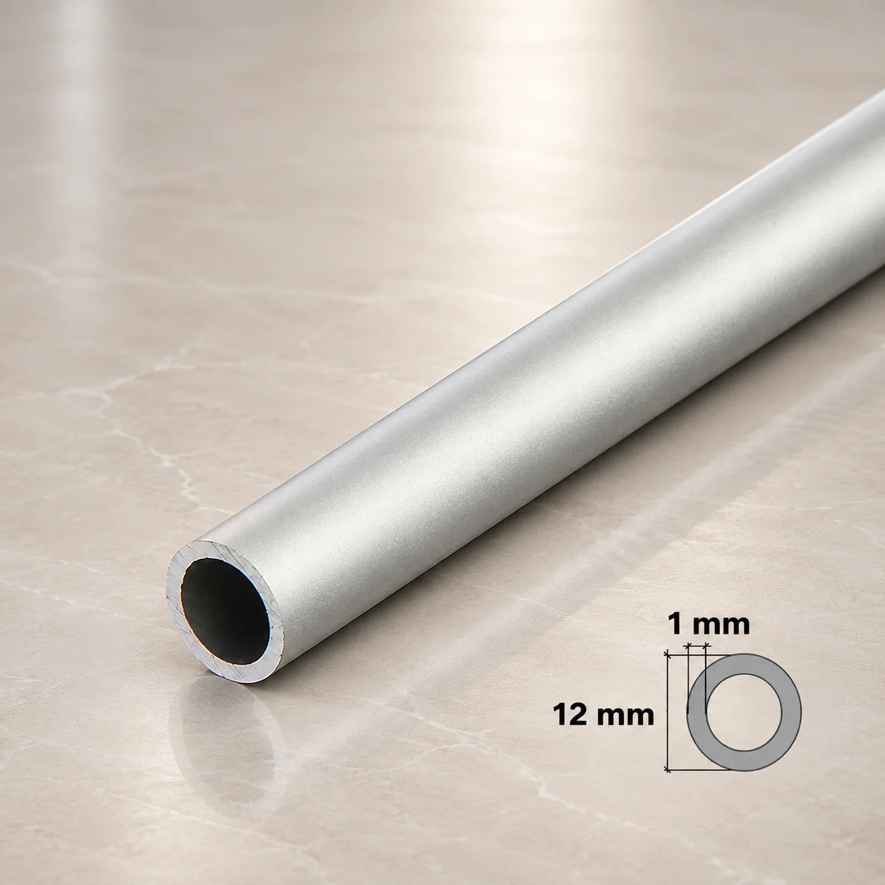 Round Tube Pipe Natural Aluminium 1 M / 39.37" Length In 12 MM