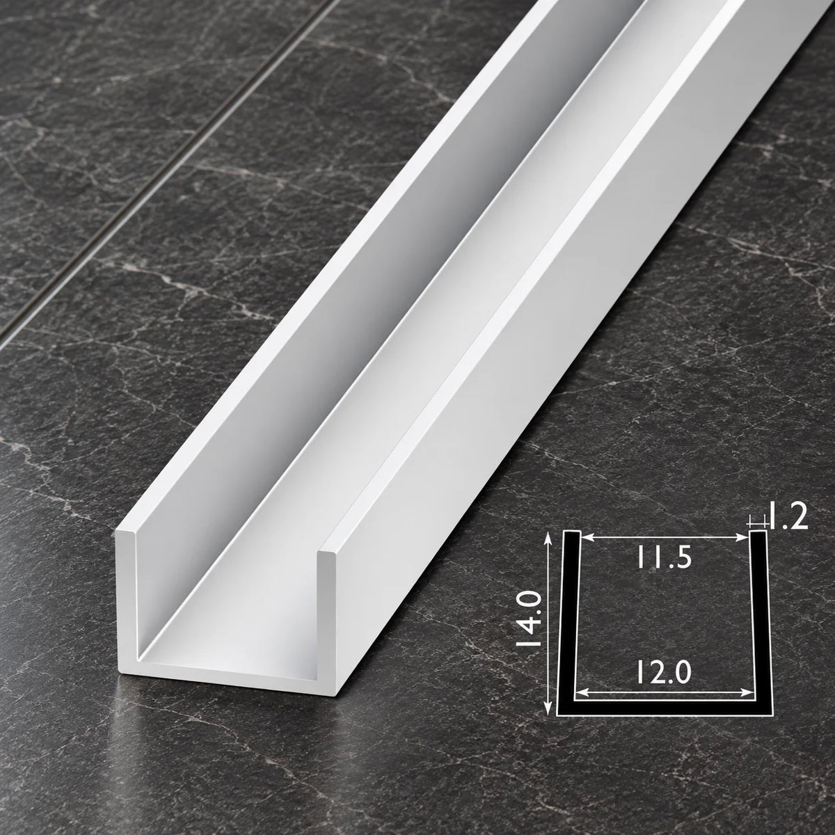 PVC U Channel Profile Edge Trim 1m | Black & White 39.37 Inch In 12 MM