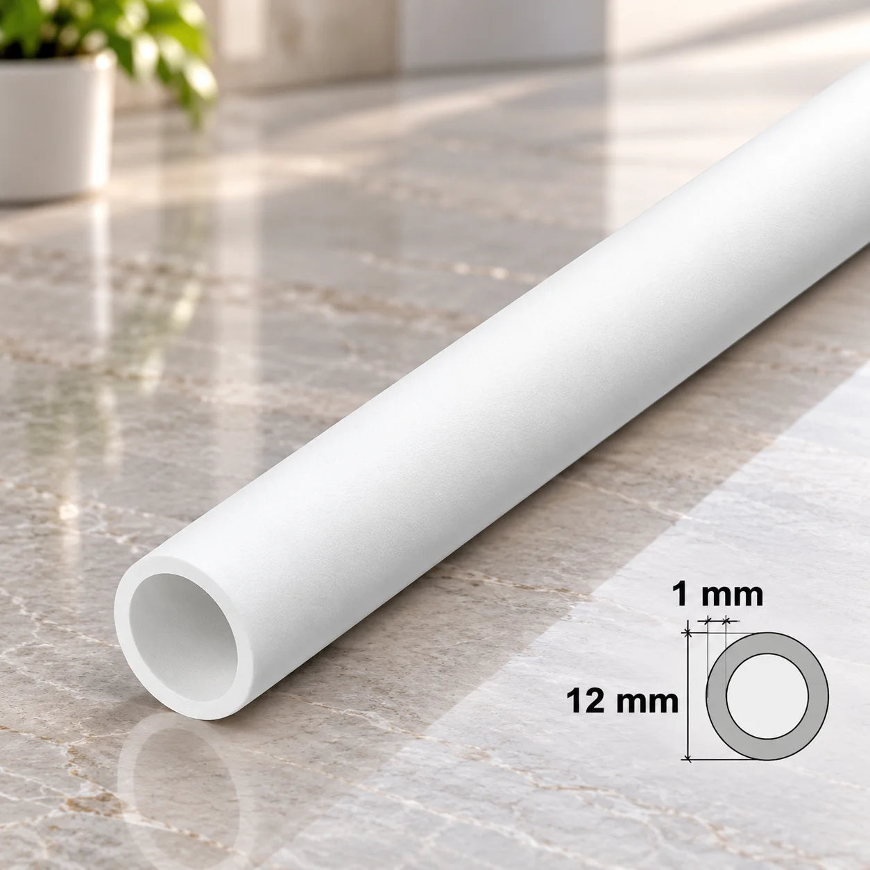 PVC Plastic Round Pipe Tube White -1m / 39.37" Length In 12 MM